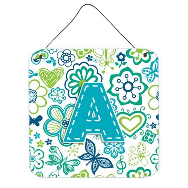 Micasa Letter A Flowers And Butterflies Teal Blue Wall and Door Hanging Prints MI729893